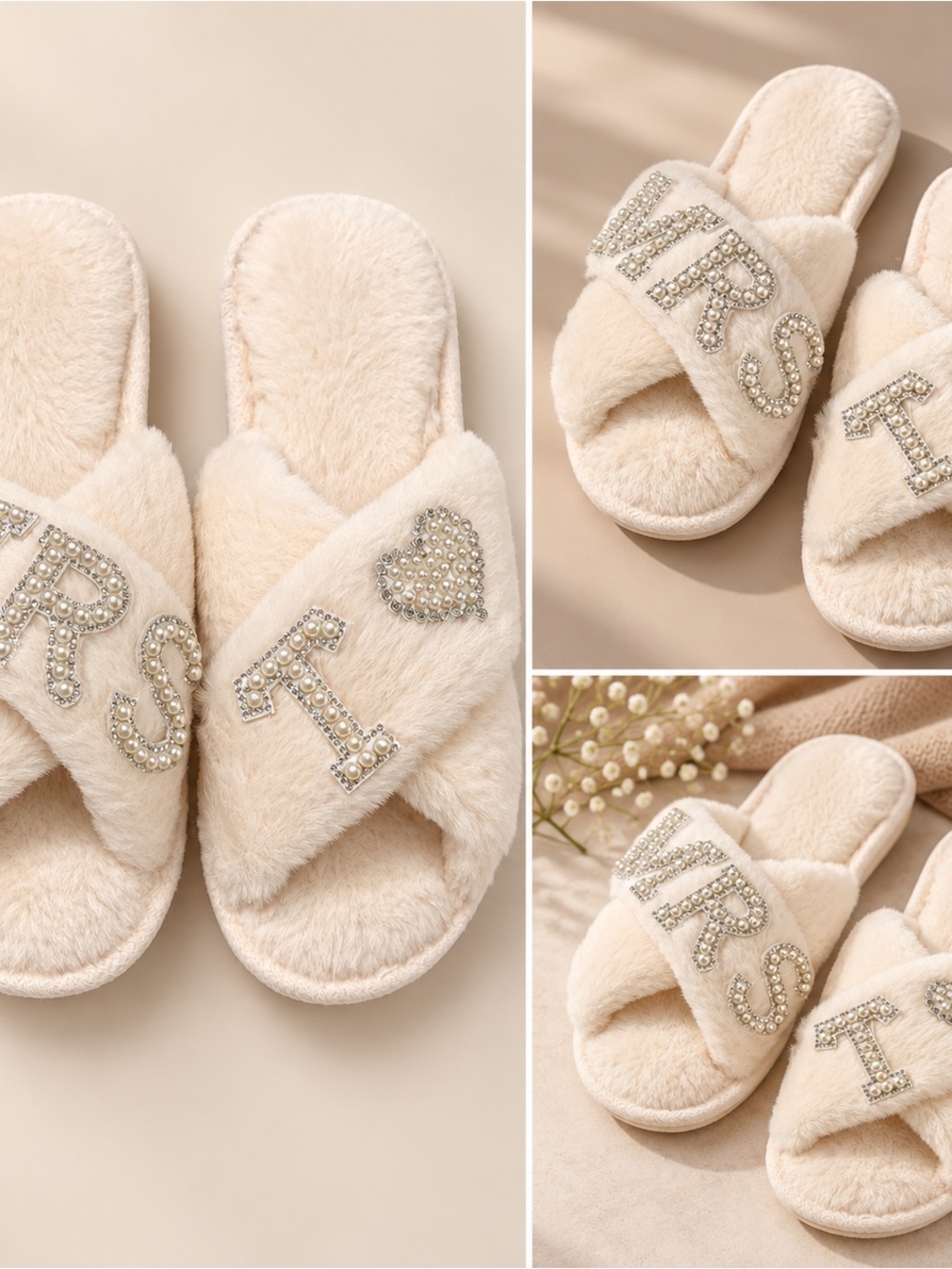 Faux-Fur Embellished Slide Slippers in Light Pink